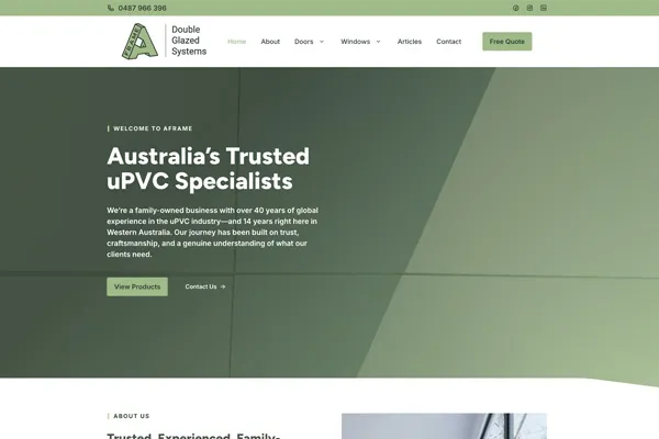 AFrame renovation website homepage shown on desktop