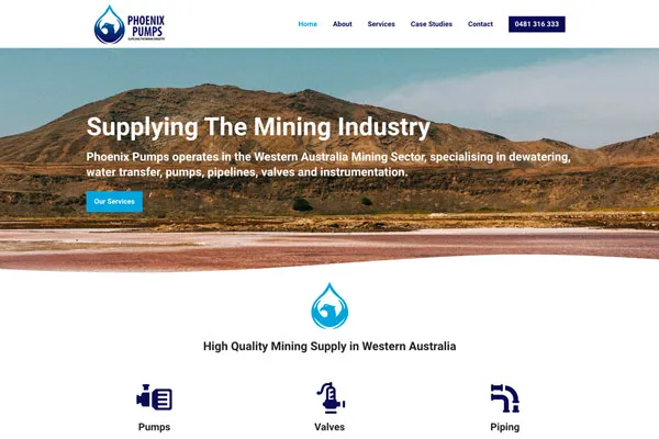 Phoenix Pumps website homepage shown on desktop